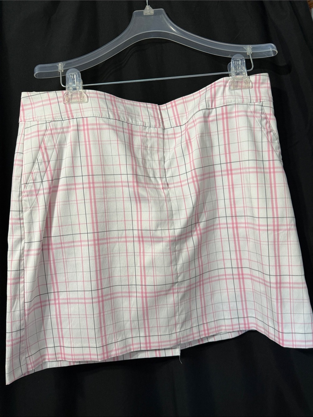 Izod White and Pink Plaid A-Line Mini Skirt